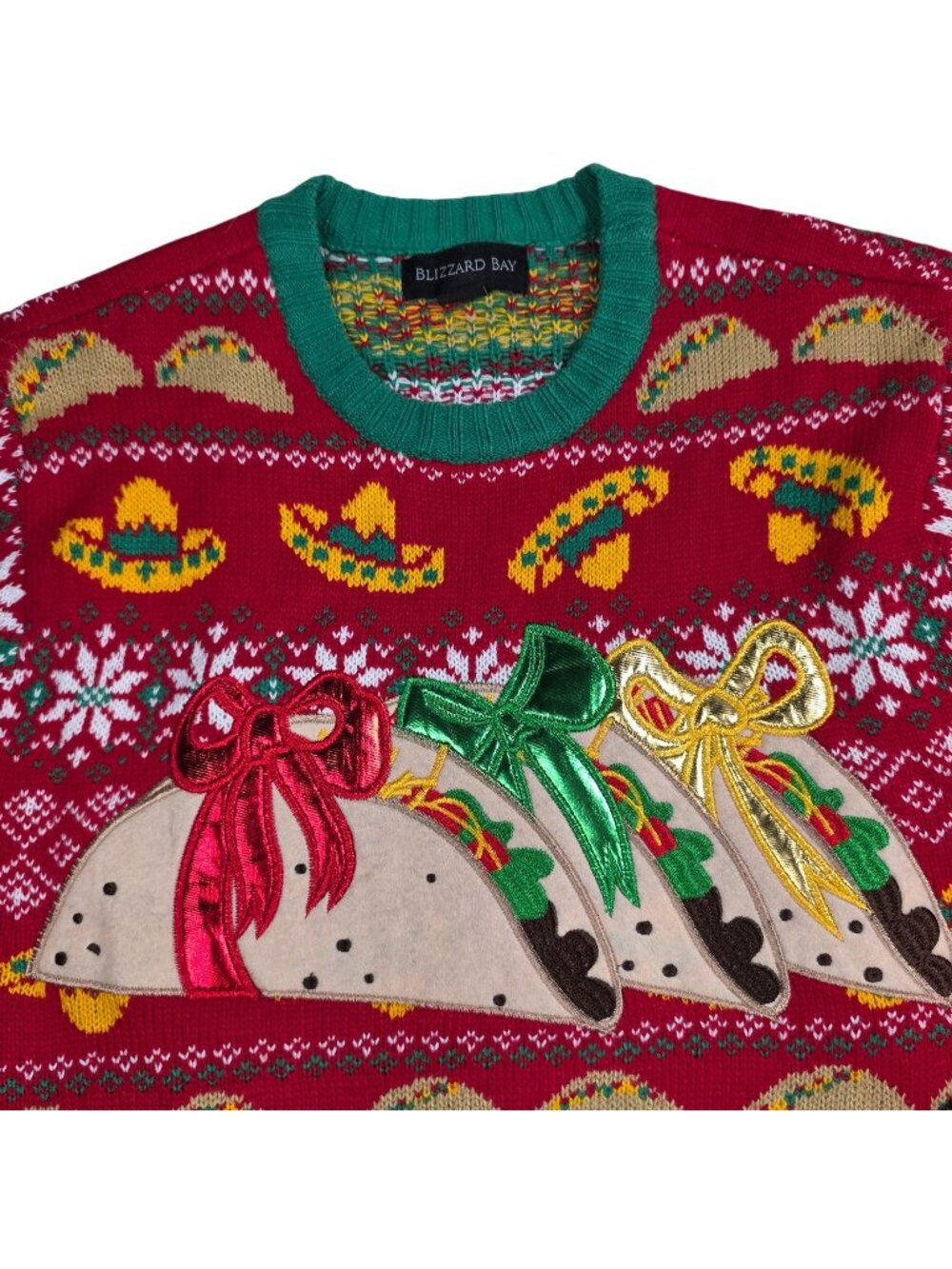 Blizzard Bay Tacos Christmas Sweater Mens Medium Knit Red Green